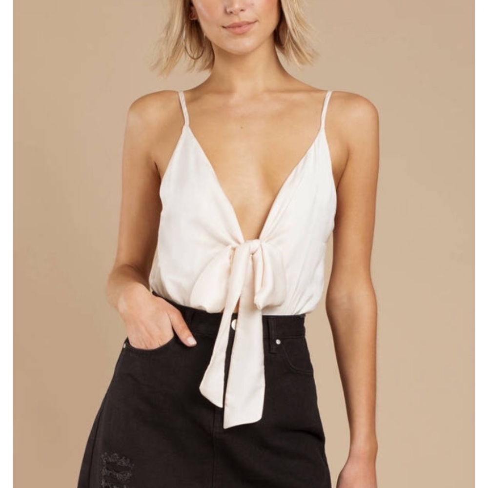 LILA IVORY FRONT TIE SATIN BODYSUIT